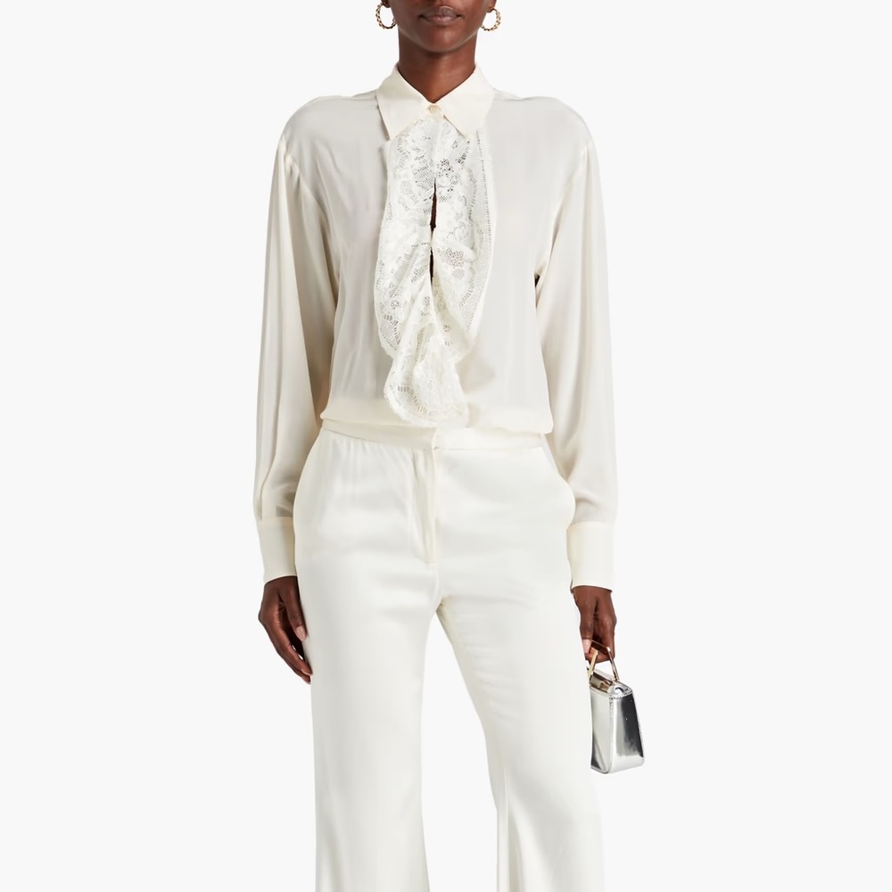 VICTORIA BECKHAM Ruffled striped cotton blouse